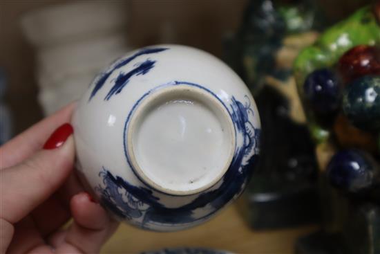 Two Caughley blue and white tea bowls and mixed ceramics